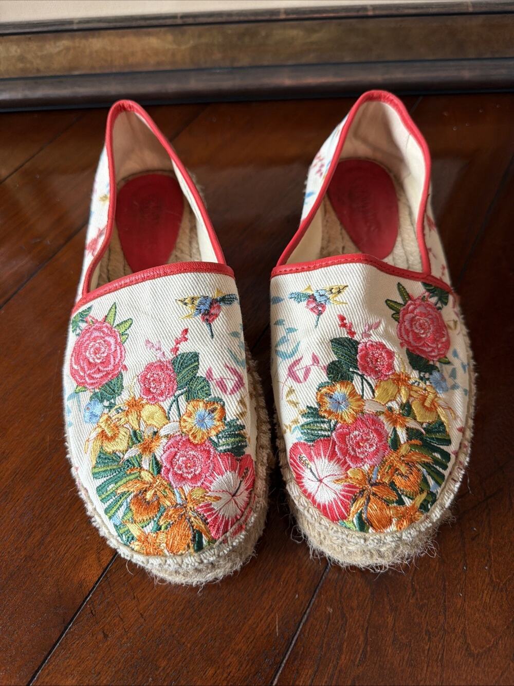 Johnny Was Embroidered Espadrilles Size 8M, Andra Espadrille Floral Pattern